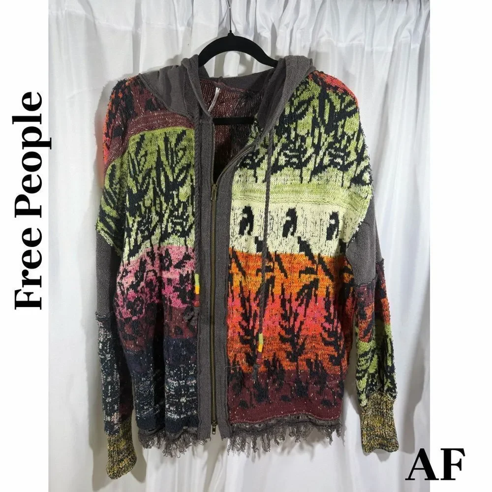 Free People Golden Hour Hoodie Cardi in Multi Color Size S/P New